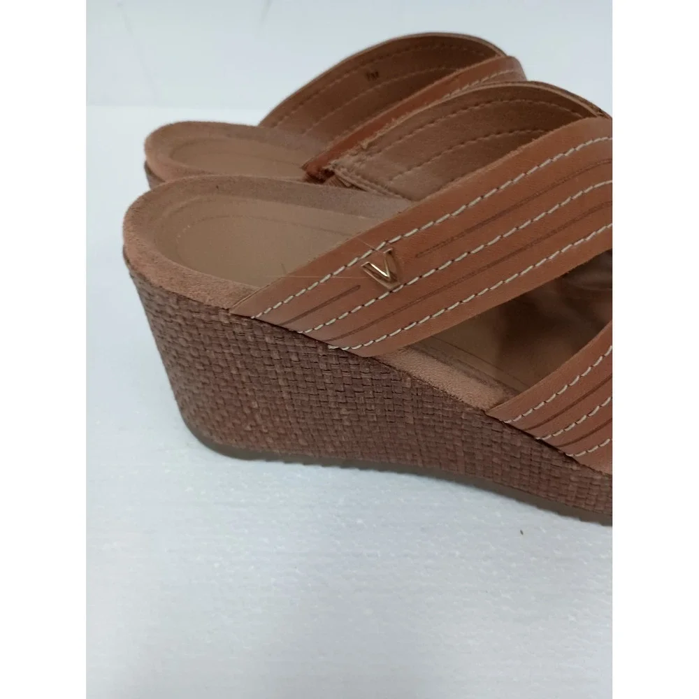 Vionic Wedge Sandals Womens 7M Brown Leather Orthotic Comfort Strappy Shoes